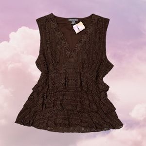 Brown lace vintage top y2k